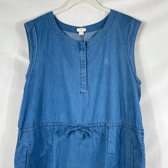 J. Crew Chambray Dress Size XL Sleeveless Henley Style With Drawstring Waist - Picture 2 of 11